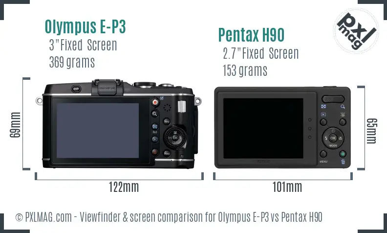 Olympus E-P3 vs Pentax H90 Screen and Viewfinder comparison