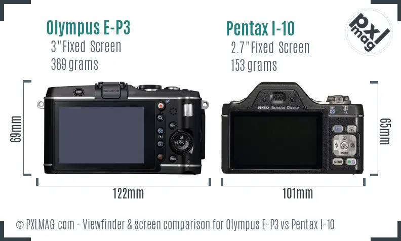 Olympus E-P3 vs Pentax I-10 Screen and Viewfinder comparison