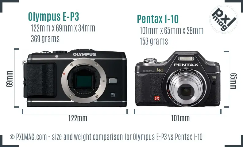 Olympus E-P3 vs Pentax I-10 size comparison