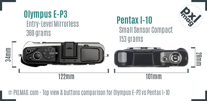 Olympus E-P3 vs Pentax I-10 top view buttons comparison