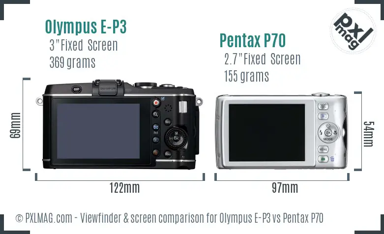Olympus E-P3 vs Pentax P70 Screen and Viewfinder comparison