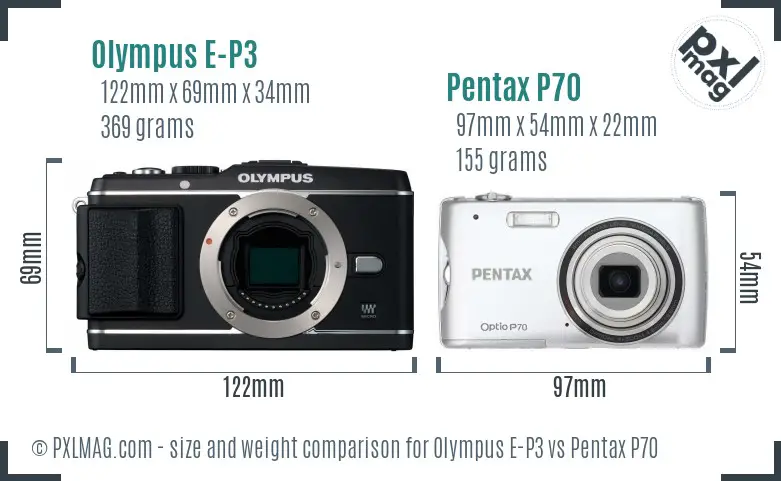 Olympus E-P3 vs Pentax P70 size comparison
