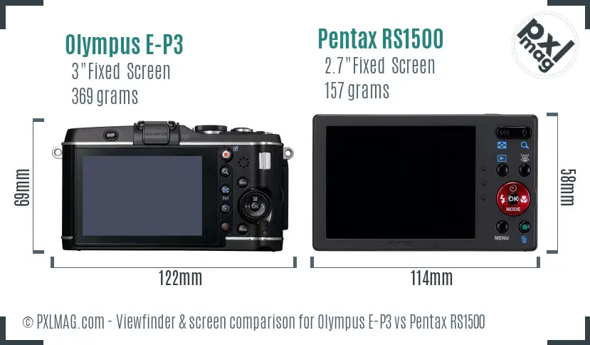 Olympus E-P3 vs Pentax RS1500 Screen and Viewfinder comparison