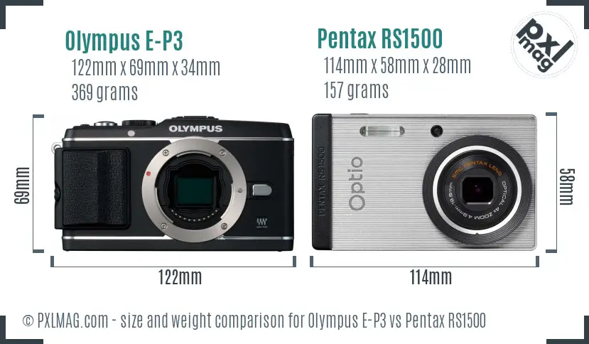 Olympus E-P3 vs Pentax RS1500 size comparison