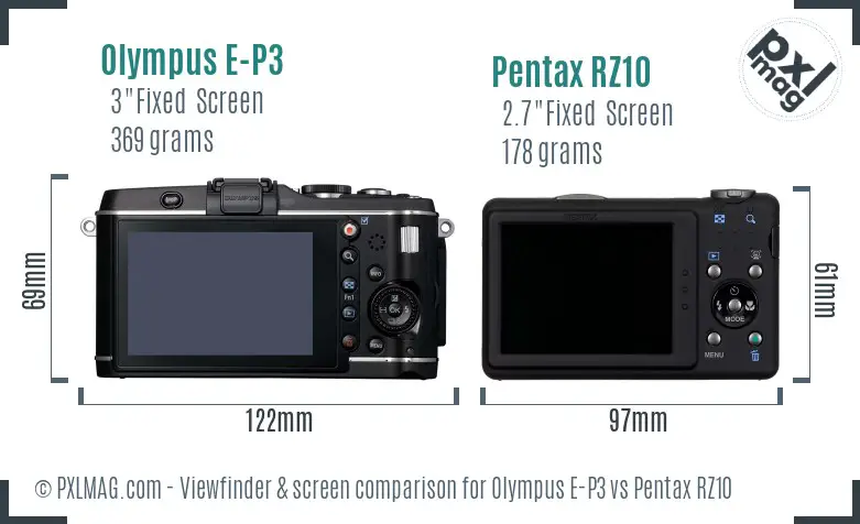 Olympus E-P3 vs Pentax RZ10 Screen and Viewfinder comparison