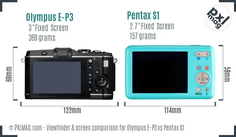 Olympus E-P3 vs Pentax S1 Screen and Viewfinder comparison