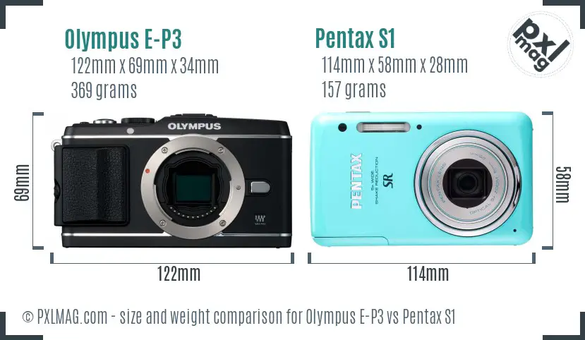 Olympus E-P3 vs Pentax S1 size comparison
