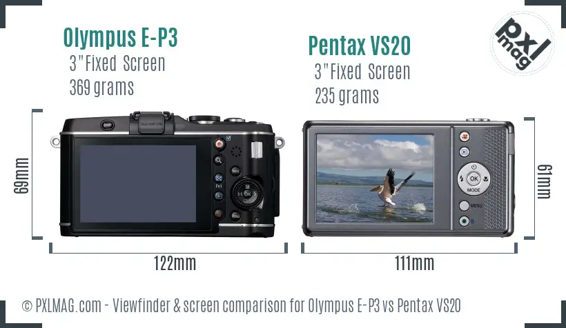 Olympus E-P3 vs Pentax VS20 Screen and Viewfinder comparison