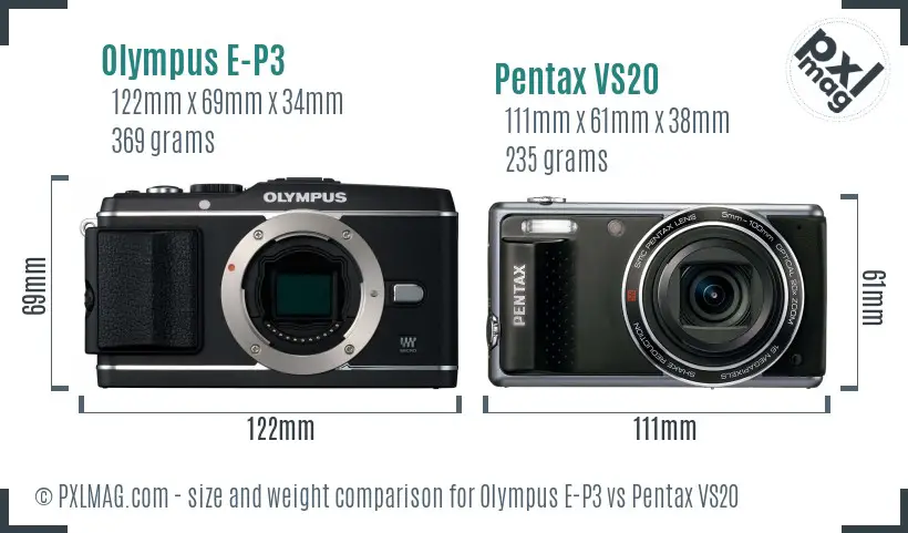 Olympus E-P3 vs Pentax VS20 size comparison