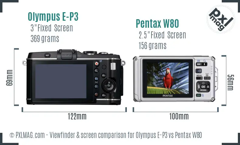 Olympus E-P3 vs Pentax W80 Screen and Viewfinder comparison