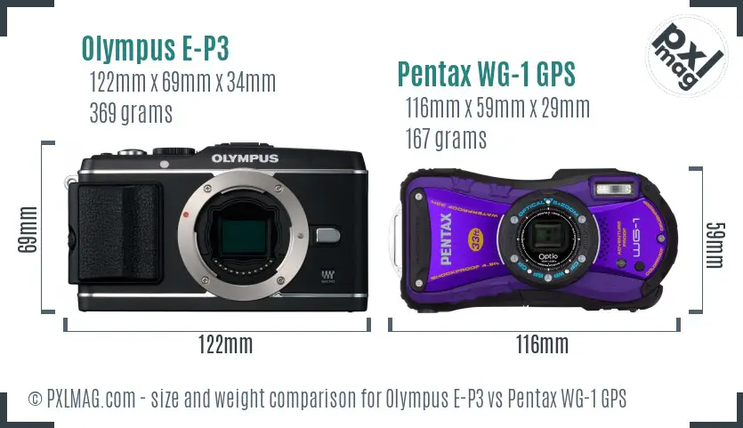 Olympus E-P3 vs Pentax WG-1 GPS size comparison