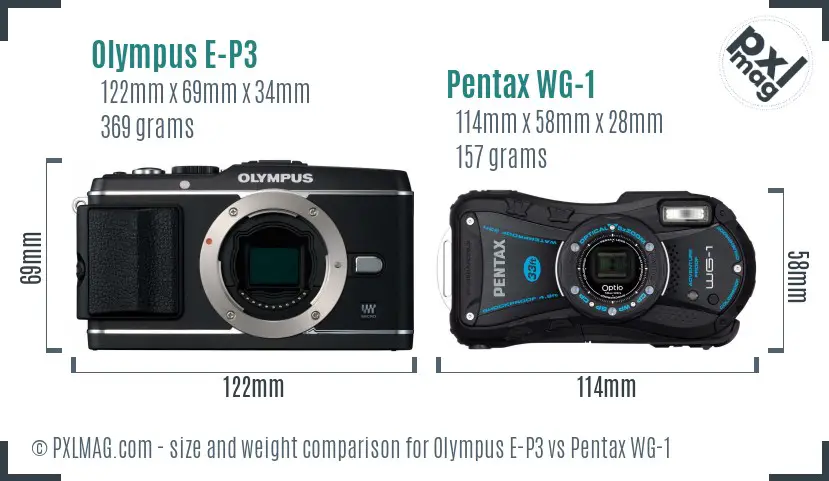 Olympus E-P3 vs Pentax WG-1 size comparison