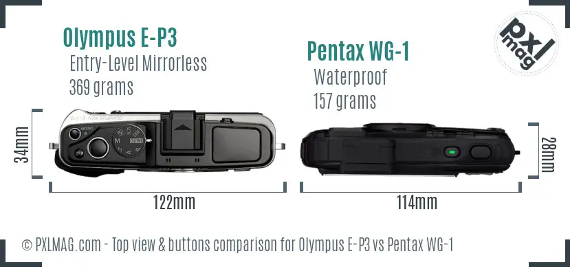 Olympus E-P3 vs Pentax WG-1 top view buttons comparison