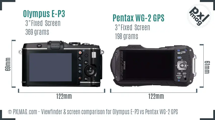 Olympus E-P3 vs Pentax WG-2 GPS Screen and Viewfinder comparison