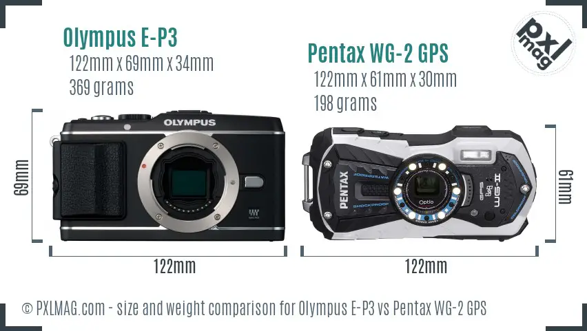 Olympus E-P3 vs Pentax WG-2 GPS size comparison
