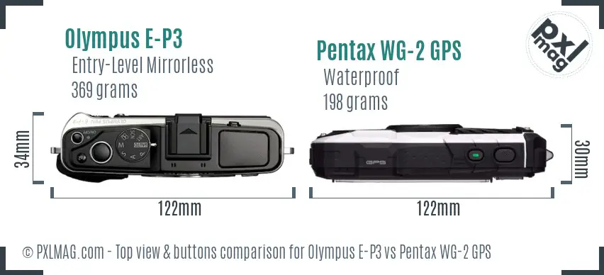 Olympus E-P3 vs Pentax WG-2 GPS top view buttons comparison