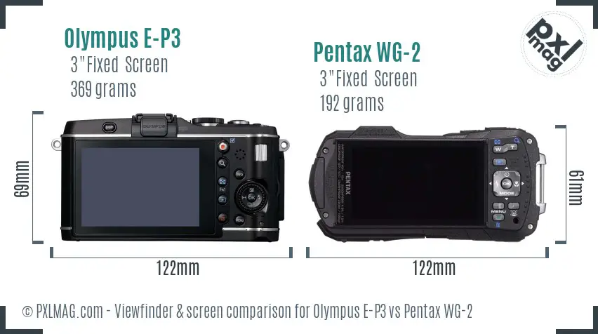 Olympus E-P3 vs Pentax WG-2 Screen and Viewfinder comparison