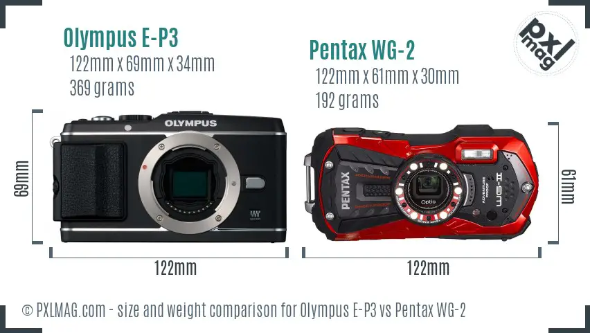 Olympus E-P3 vs Pentax WG-2 size comparison