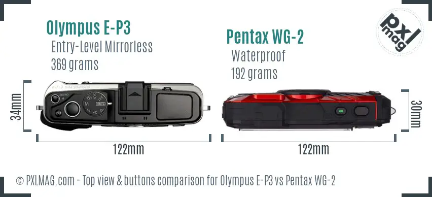 Olympus E-P3 vs Pentax WG-2 top view buttons comparison