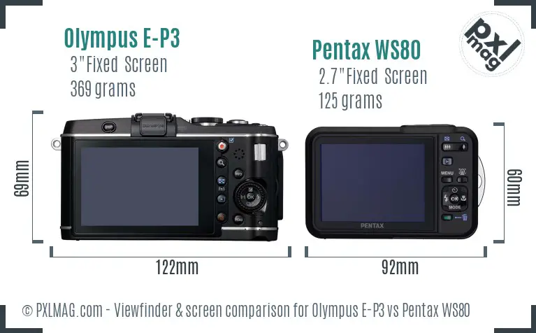Olympus E-P3 vs Pentax WS80 Screen and Viewfinder comparison