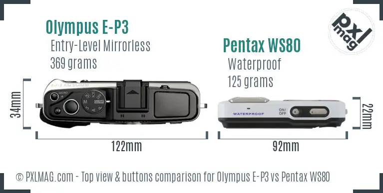 Olympus E-P3 vs Pentax WS80 top view buttons comparison