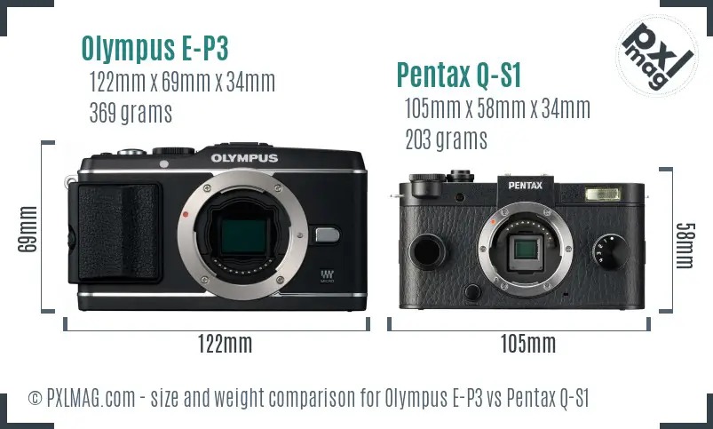 Olympus E-P3 vs Pentax Q-S1 size comparison