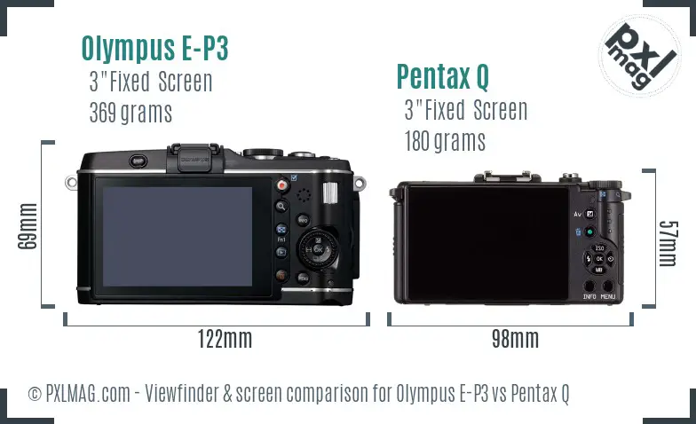 Olympus E-P3 vs Pentax Q Screen and Viewfinder comparison