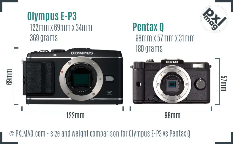 Olympus E-P3 vs Pentax Q size comparison