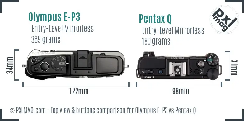 Olympus E-P3 vs Pentax Q top view buttons comparison