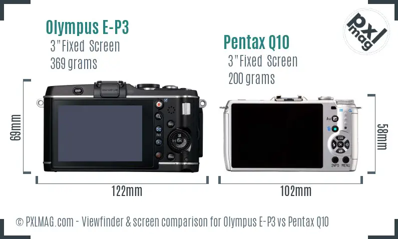 Olympus E-P3 vs Pentax Q10 Screen and Viewfinder comparison