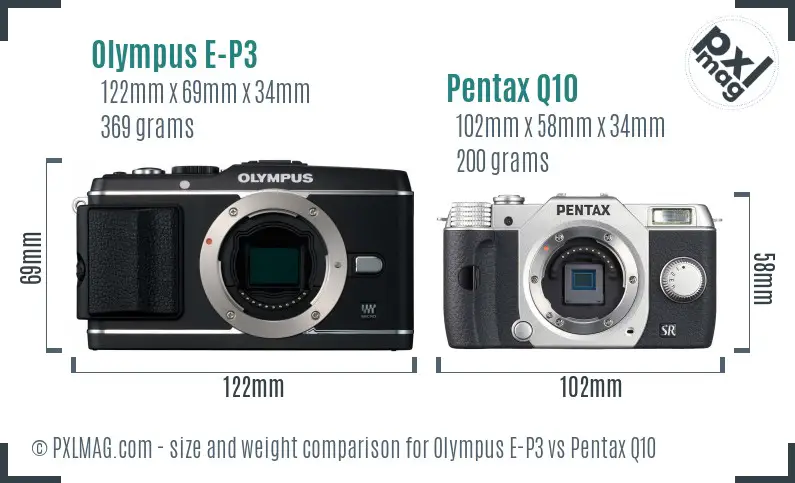 Olympus E-P3 vs Pentax Q10 size comparison