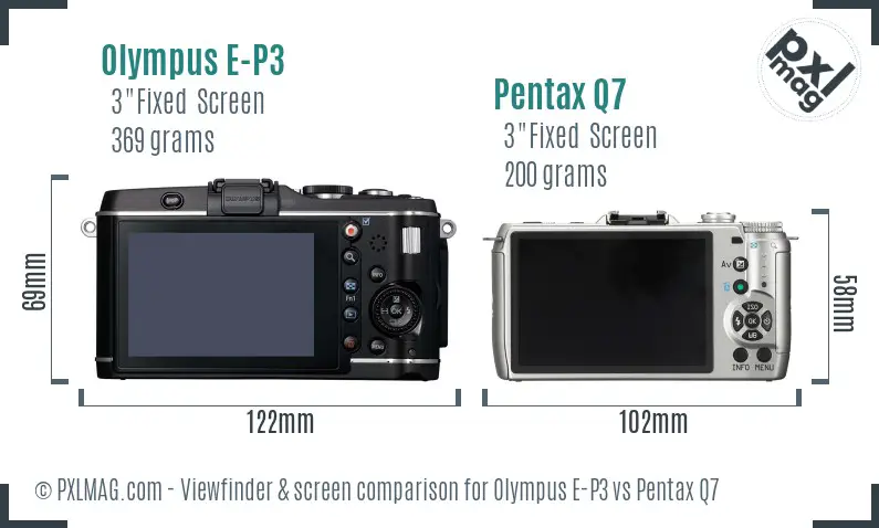 Olympus E-P3 vs Pentax Q7 Screen and Viewfinder comparison