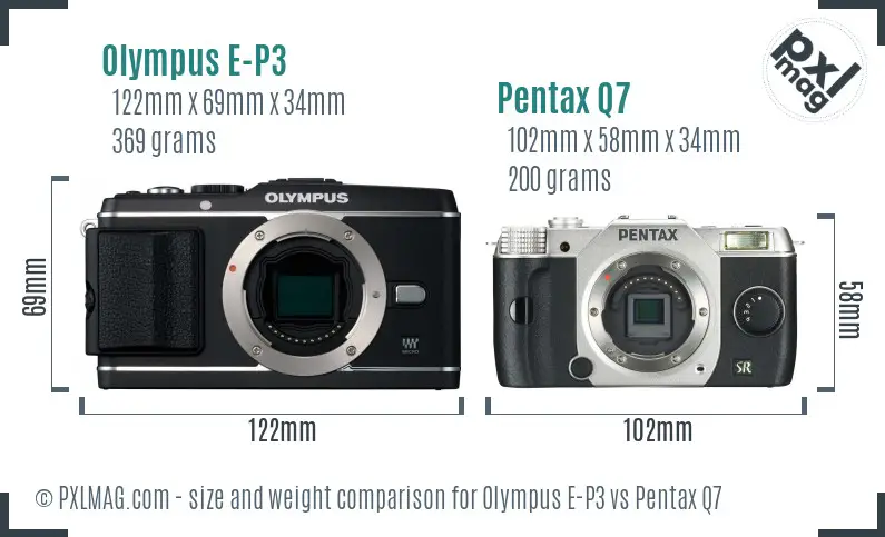 Olympus E-P3 vs Pentax Q7 size comparison