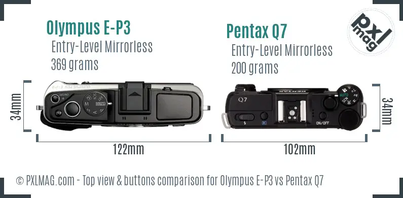 Olympus E-P3 vs Pentax Q7 top view buttons comparison