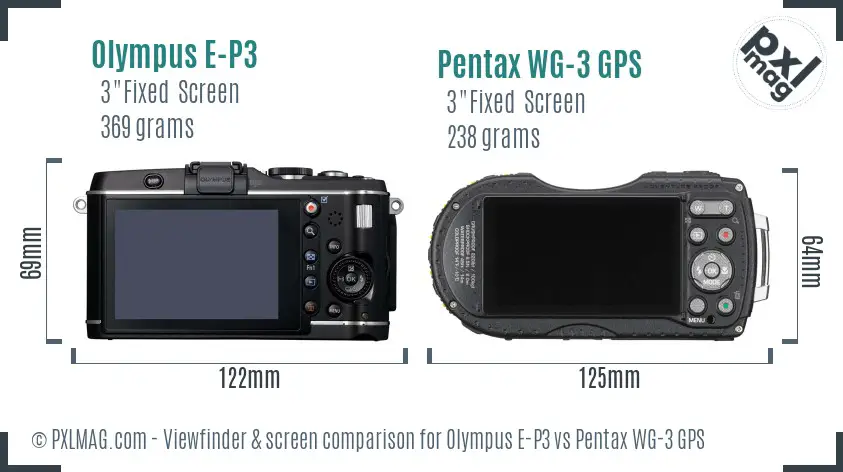 Olympus E-P3 vs Pentax WG-3 GPS Screen and Viewfinder comparison