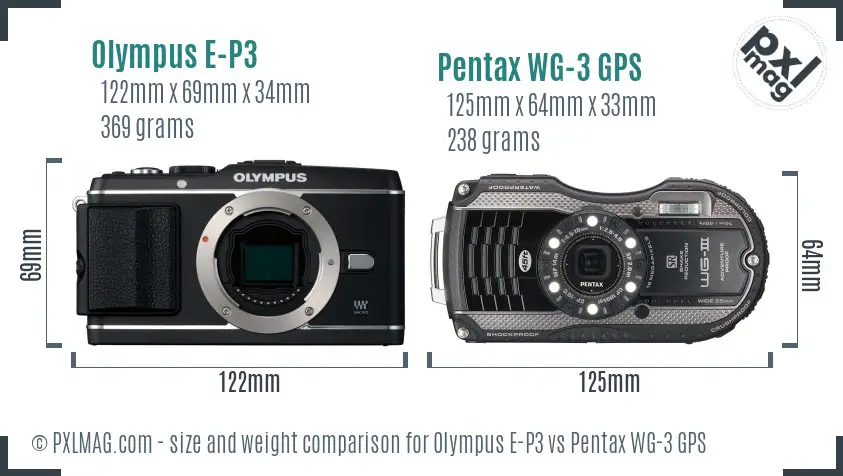 Olympus E-P3 vs Pentax WG-3 GPS size comparison