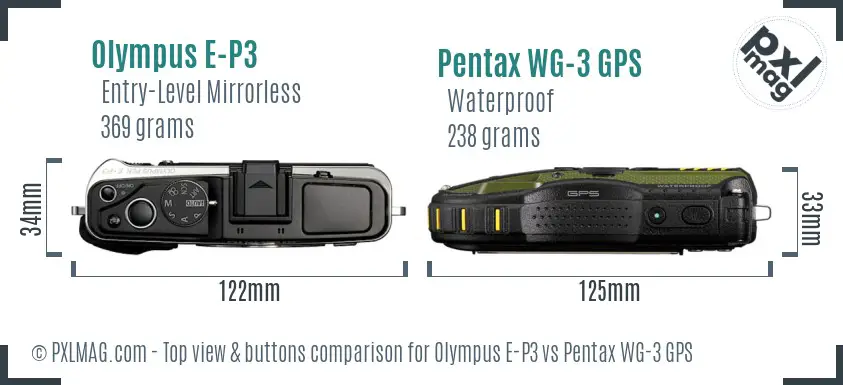 Olympus E-P3 vs Pentax WG-3 GPS top view buttons comparison