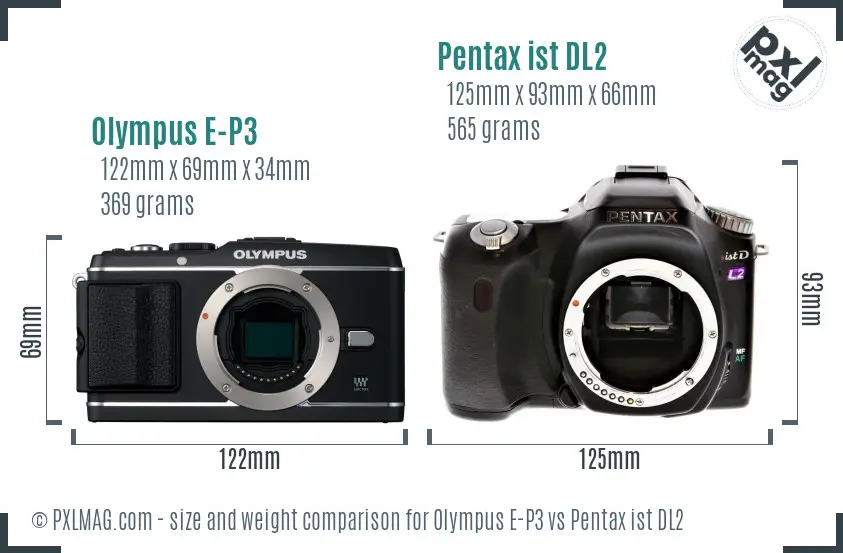 Olympus E-P3 vs Pentax ist DL2 size comparison