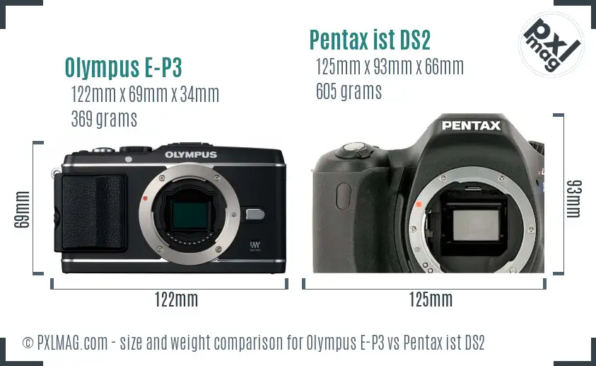 Olympus E-P3 vs Pentax ist DS2 size comparison