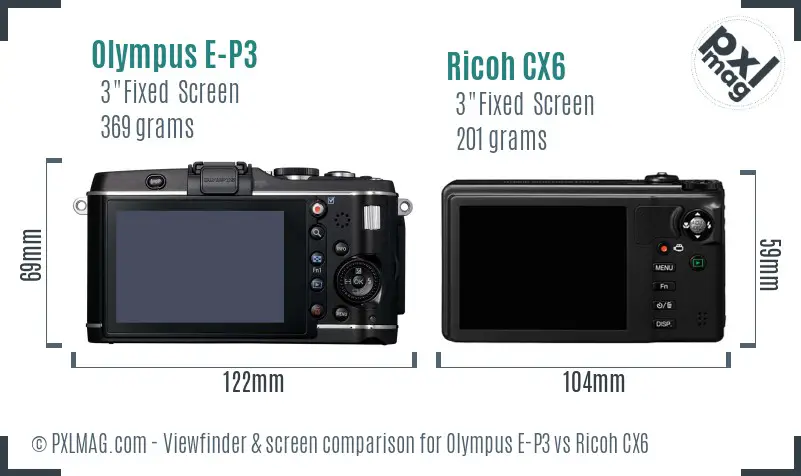 Olympus E-P3 vs Ricoh CX6 Screen and Viewfinder comparison