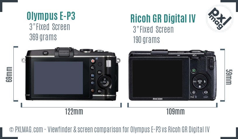 Olympus E-P3 vs Ricoh GR Digital IV Screen and Viewfinder comparison