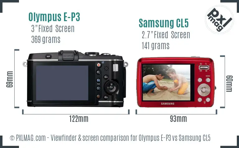 Olympus E-P3 vs Samsung CL5 Screen and Viewfinder comparison