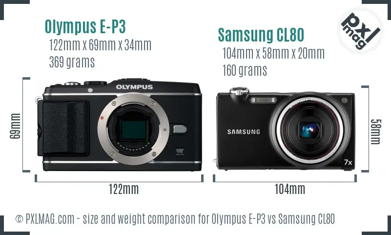 Olympus E-P3 vs Samsung CL80 size comparison