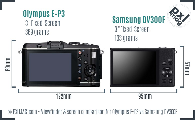 Olympus E-P3 vs Samsung DV300F Screen and Viewfinder comparison