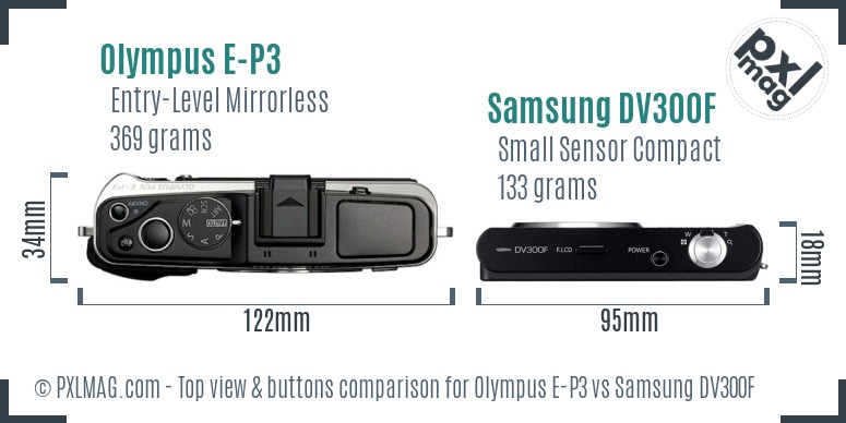 Olympus E-P3 vs Samsung DV300F top view buttons comparison