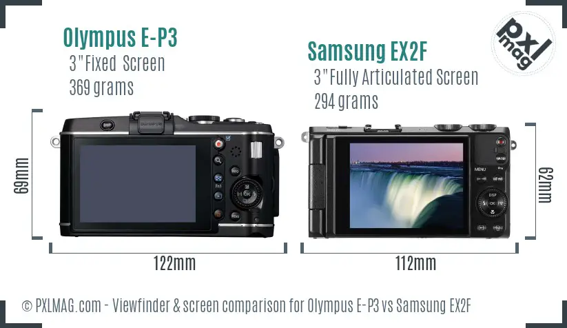 Olympus E-P3 vs Samsung EX2F Screen and Viewfinder comparison