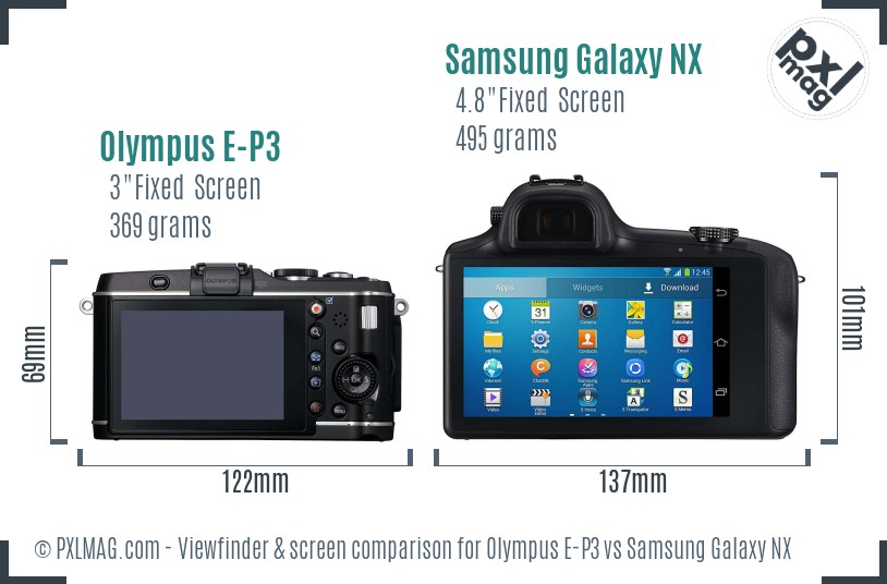 Olympus E-P3 vs Samsung Galaxy NX Screen and Viewfinder comparison