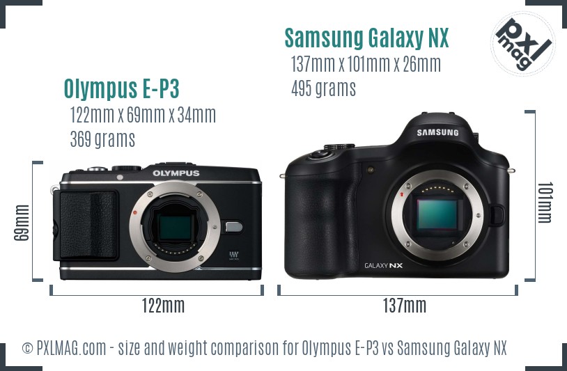 Olympus E-P3 vs Samsung Galaxy NX size comparison Olympus E-P3 vs Samsung Galaxy NX size comparison