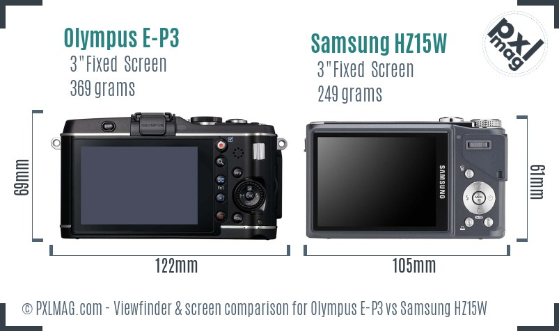 Olympus E-P3 vs Samsung HZ15W Screen and Viewfinder comparison