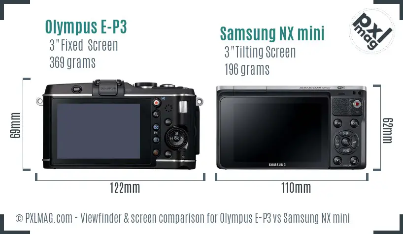 Olympus E-P3 vs Samsung NX mini Screen and Viewfinder comparison